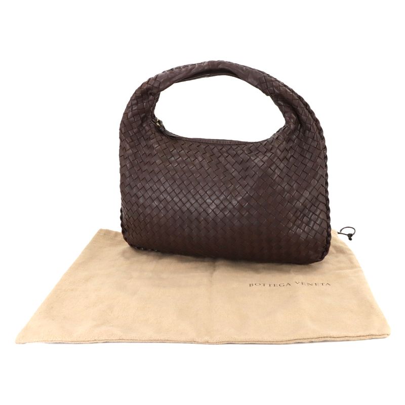 Bottega Veneta Intrecciato Hobo Shoulder Bag Leather Brown
