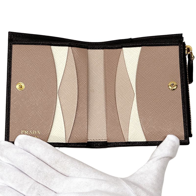 Prada Wallet Bifold Wallet Saffiano Nero Cipri Black Beige