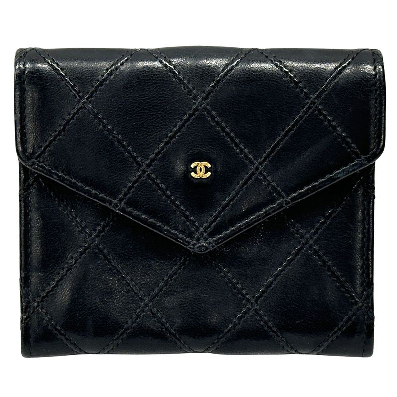 Chanel Wallet Picolo Coin Case Lambskin Black Gold Vintage Cute
