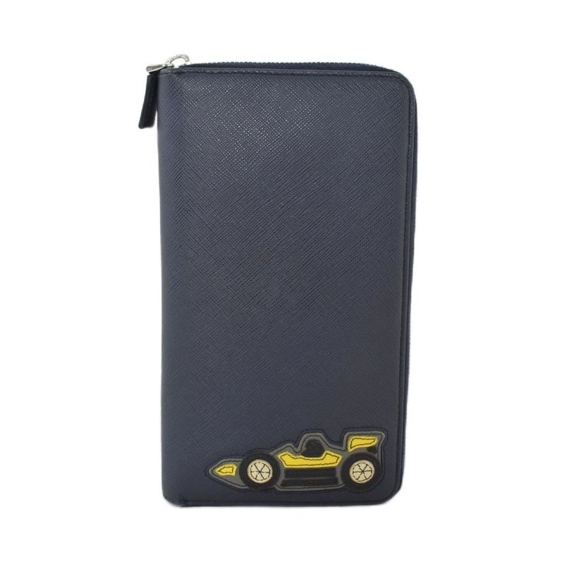 Prada Racing Car Patch Wallet Leather Navy