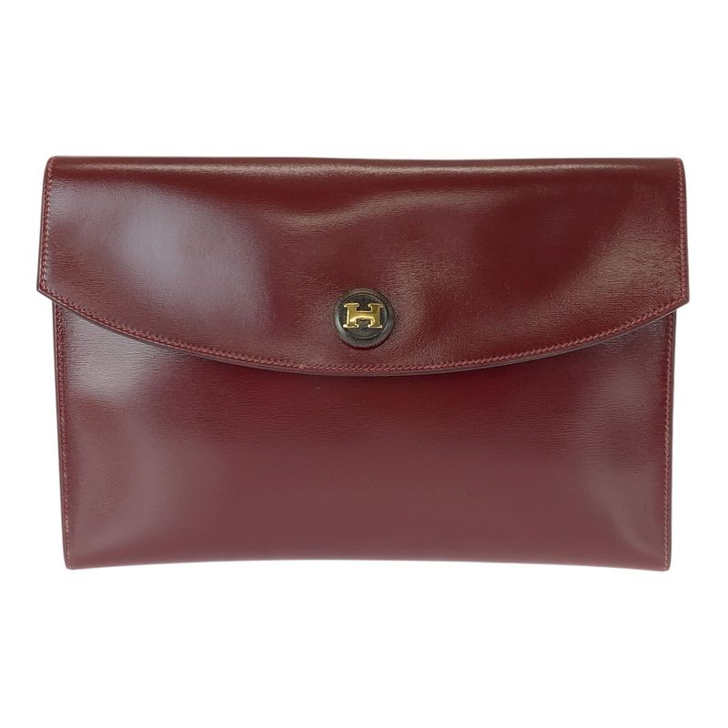 Hermes Vintage Pochette Rio Wine Red Rouge Ash Gold Clutch O