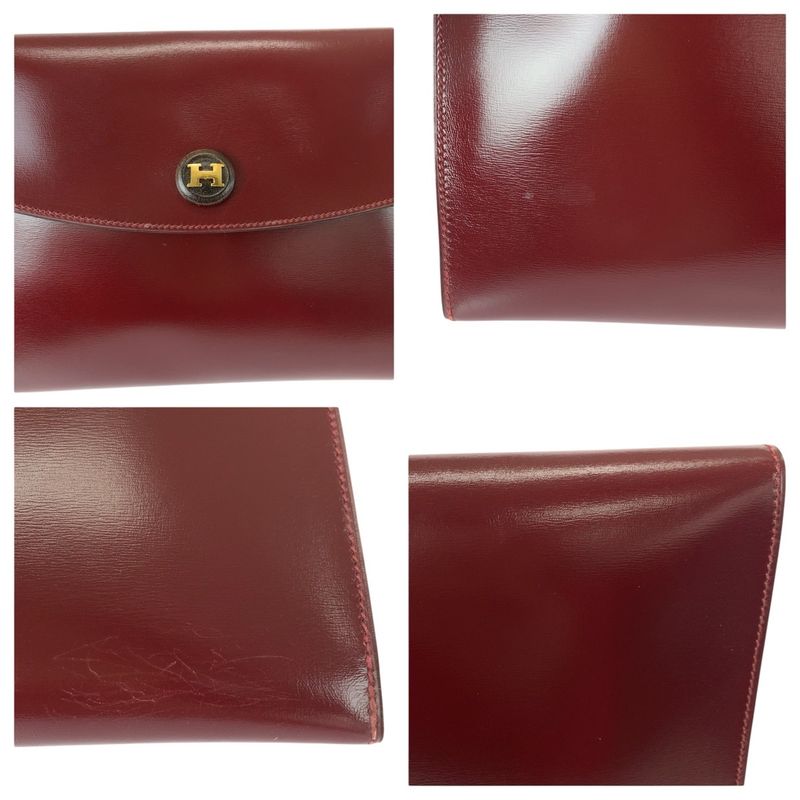 Hermes Vintage Pochette Rio Wine Red Rouge Ash Gold Clutch O