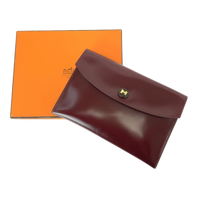 Hermes Vintage Pochette Rio Wine Red Rouge Ash Gold Clutch O