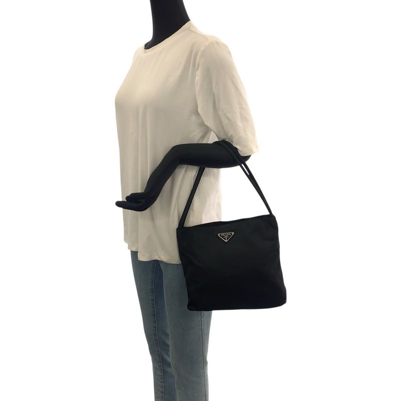 Prada Tessuto Black Silver Nylon Shoulder Bag Tote