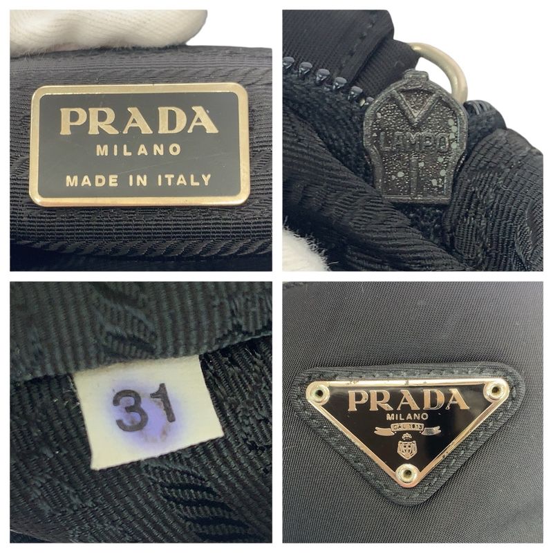 Prada Tessuto Black Silver Nylon Shoulder Bag Tote