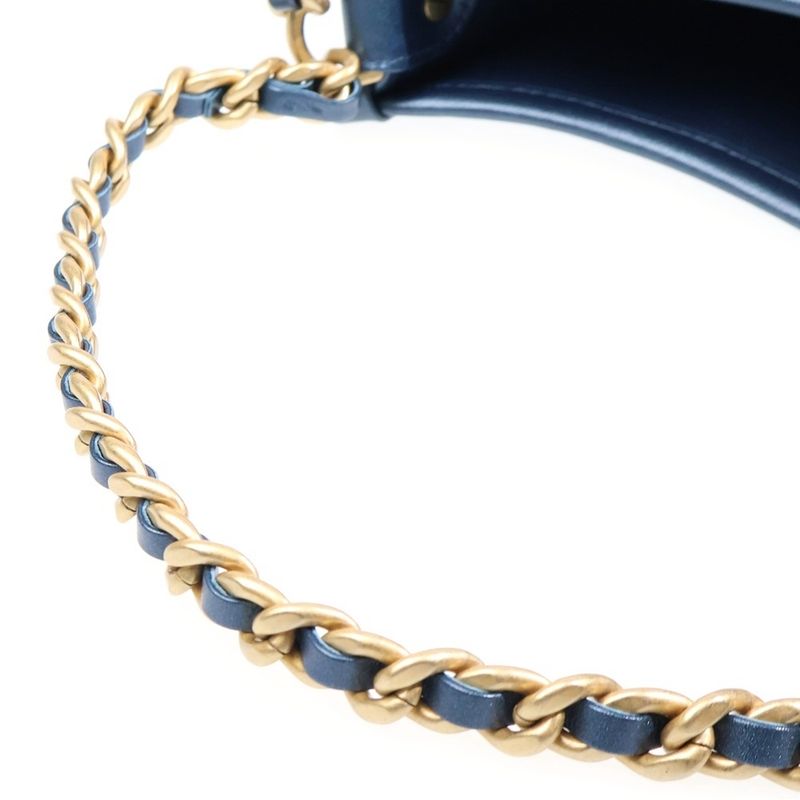 Chanel CC Logo Quilted Hobo Leather Trim Denim Chain Shoulder Bag Blue