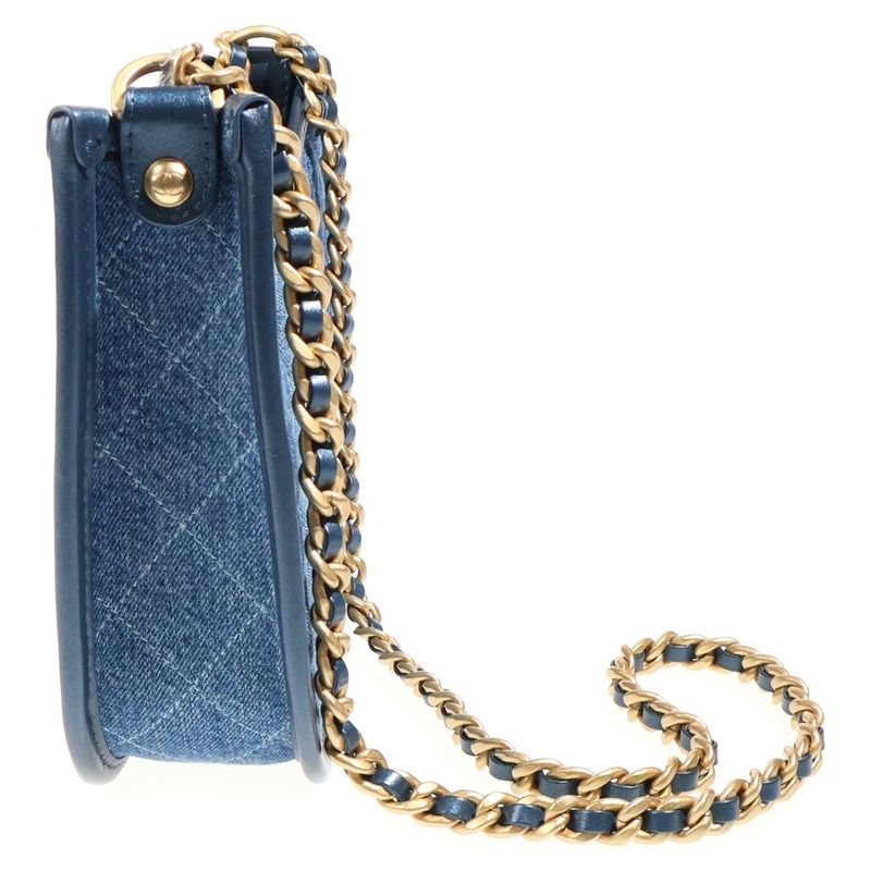 Chanel CC Logo Quilted Hobo Leather Trim Denim Chain Shoulder Bag Blue