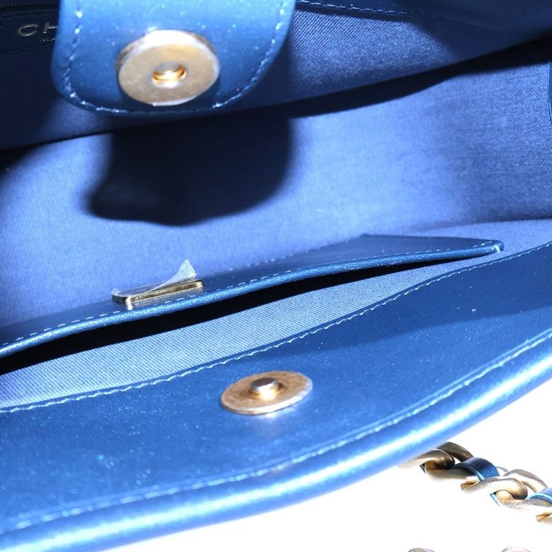 Chanel CC Logo Quilted Hobo Leather Trim Denim Chain Shoulder Bag Blue