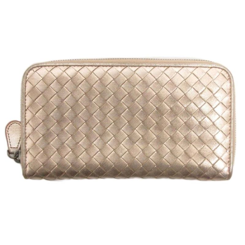 Bottega Veneta Intrecciato Metallic Wallet Zip Around Coin Purse Braided