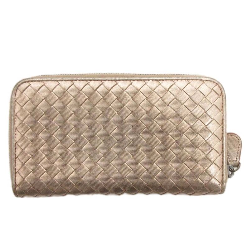 Bottega Veneta Intrecciato Metallic Wallet Zip Around Coin Purse Braided