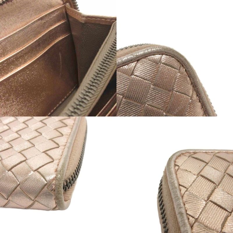 Bottega Veneta Intrecciato Metallic Wallet Zip Around Coin Purse Braided
