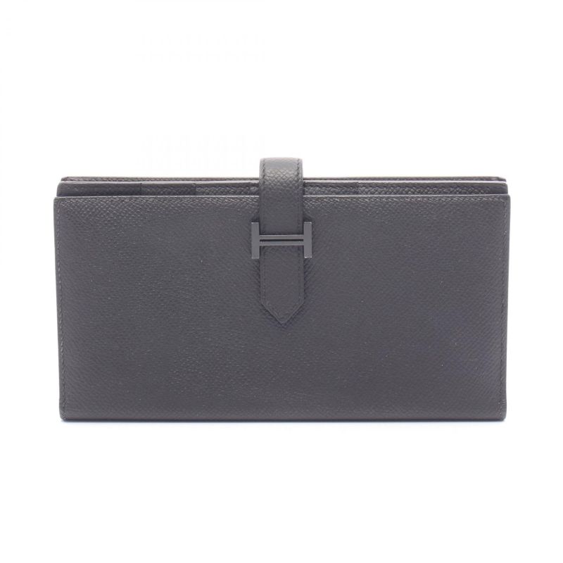 Hermes Bifold Wallet Bearn Souffle Black Leather