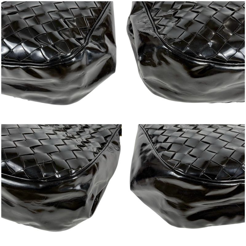 Bottega Veneta Patent Leather 2-Way Shoulder Bag Black Intrecciato Braid