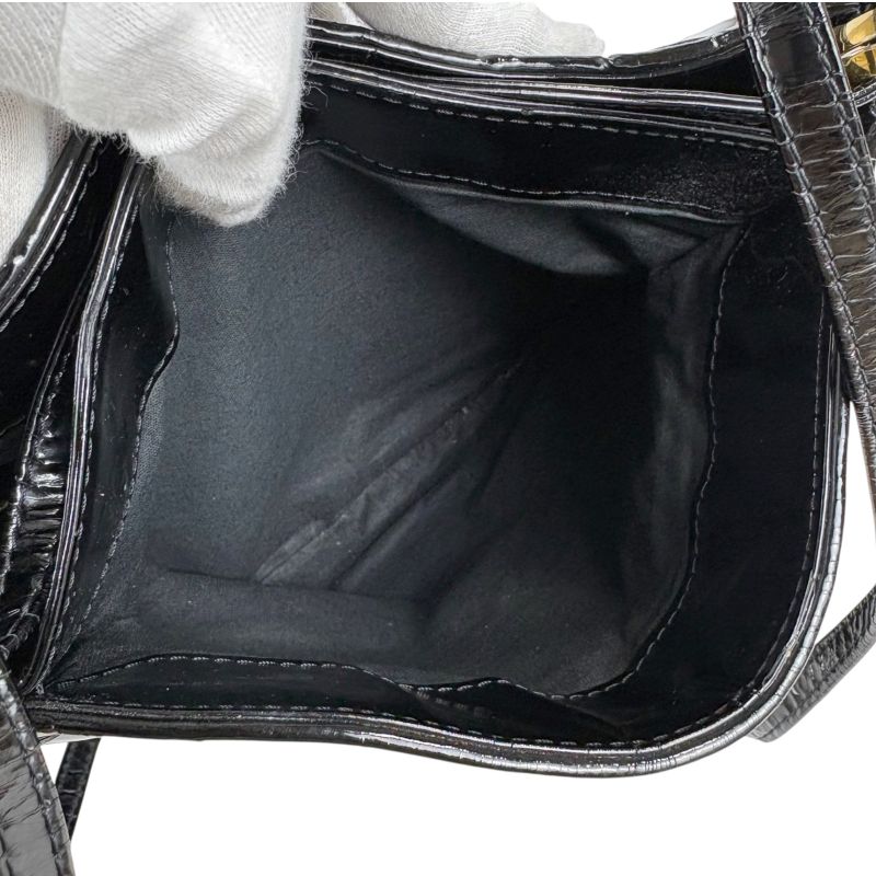 Bottega Veneta Patent Leather 2-Way Shoulder Bag Black Intrecciato Braid