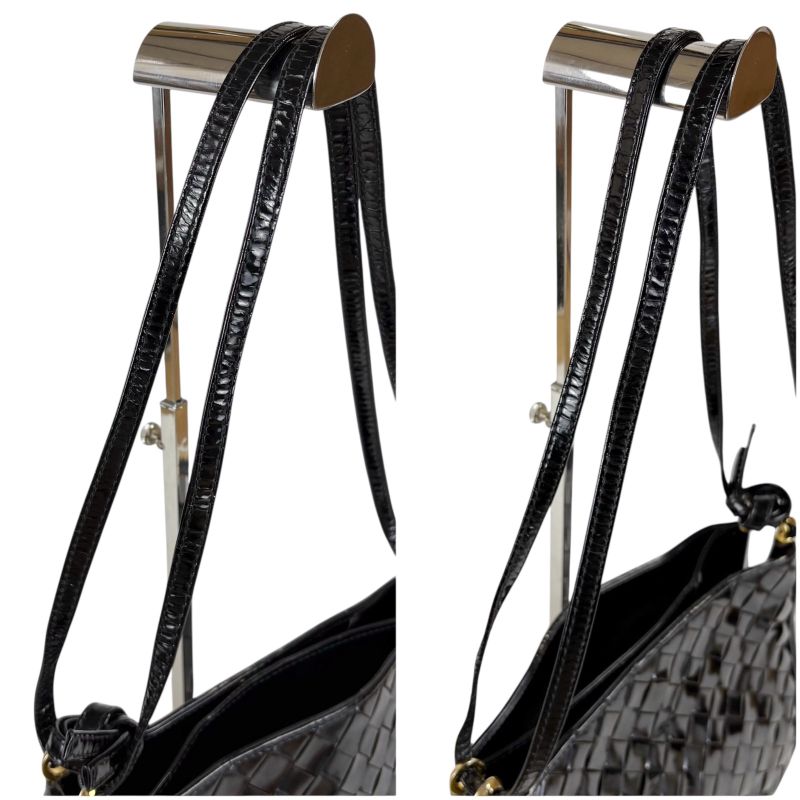 Bottega Veneta Patent Leather 2-Way Shoulder Bag Black Intrecciato Braid