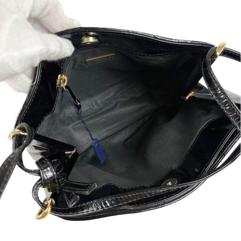 Bottega Veneta Patent Leather 2-Way Shoulder Bag Black Intrecciato Braid