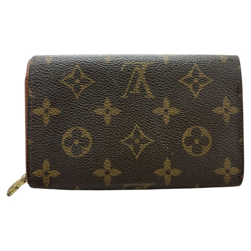 Louis Vuitton Monogram Porte Monet Viet Tresor Brown Gold Leather