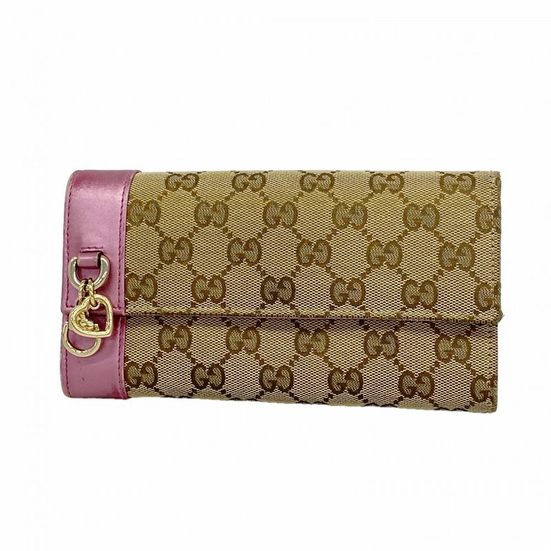 Gucci Wallet GG Canvas Brown Pink Champagne Gold