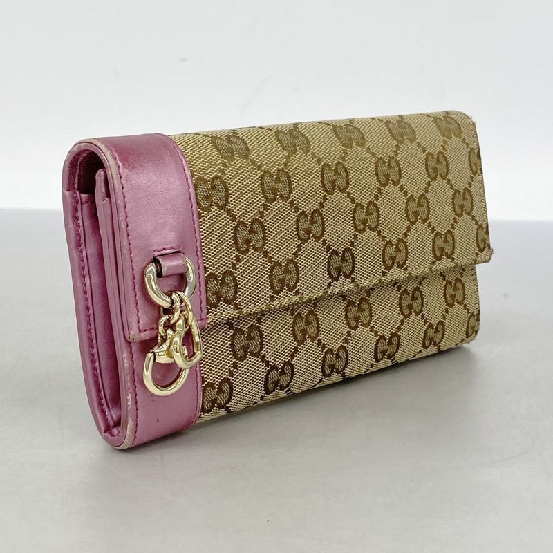 Gucci Wallet GG Canvas Brown Pink Champagne Gold