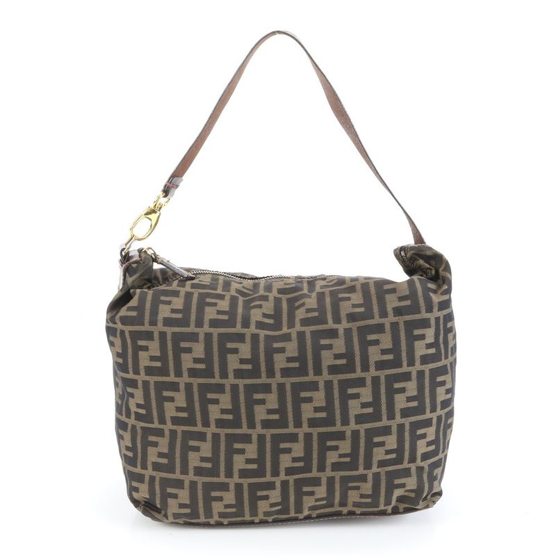 Fendi Zucca Hobo Shoulder Bag Hand Brown Leather