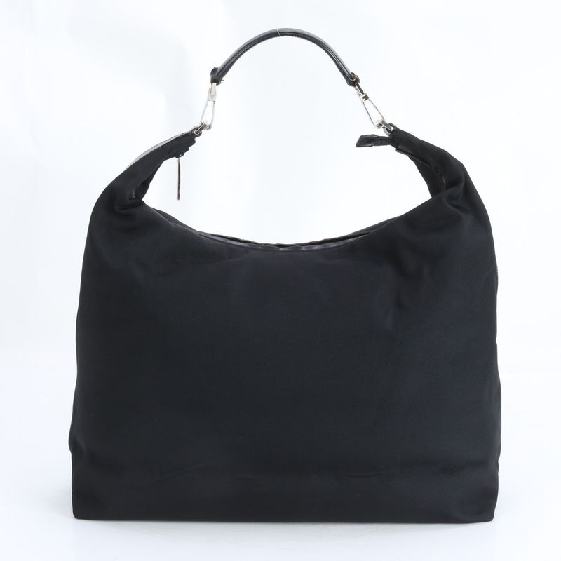 Gucci Hobo Leather Nylon Shoulder Bag Hand Black