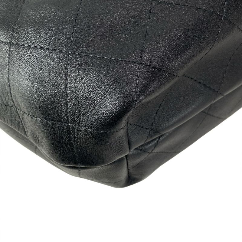 Chanel Handbag Quilted Hobo Black Light Brown Dark Lambskin