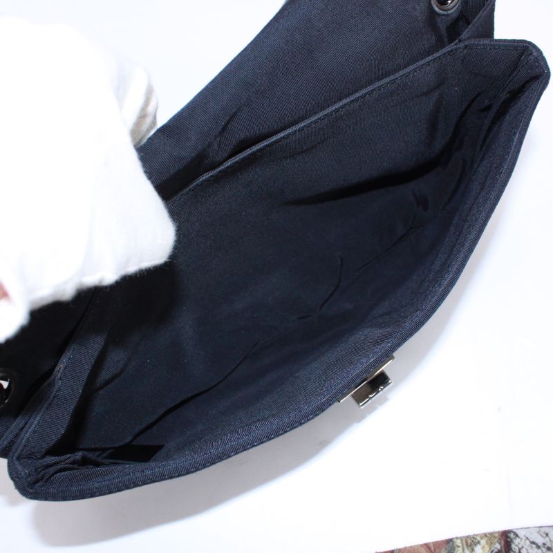 Chanel Chain Shoulder Bag Nylon Black and White Shoulder Bag Silver