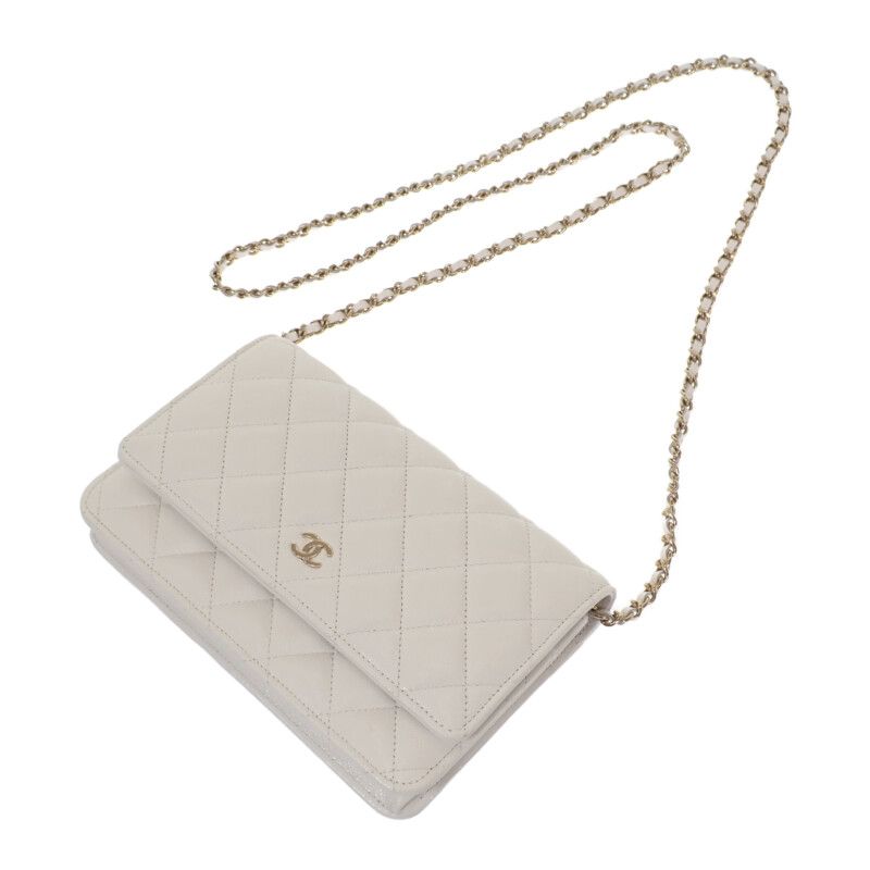 Chanel Chanel Classic Chain Wallet Ap0250 Shoulder Bag Caviar Leather White Gold Hardware