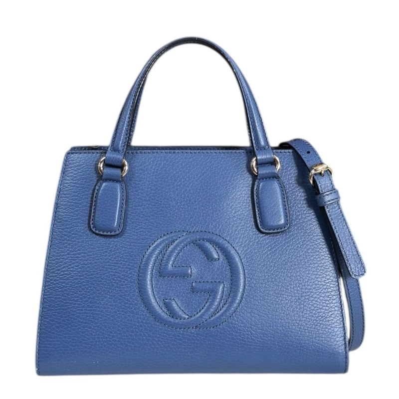 Gucci Outlet Interlocking G Soho Shoulder Bag Leather Blue Women's