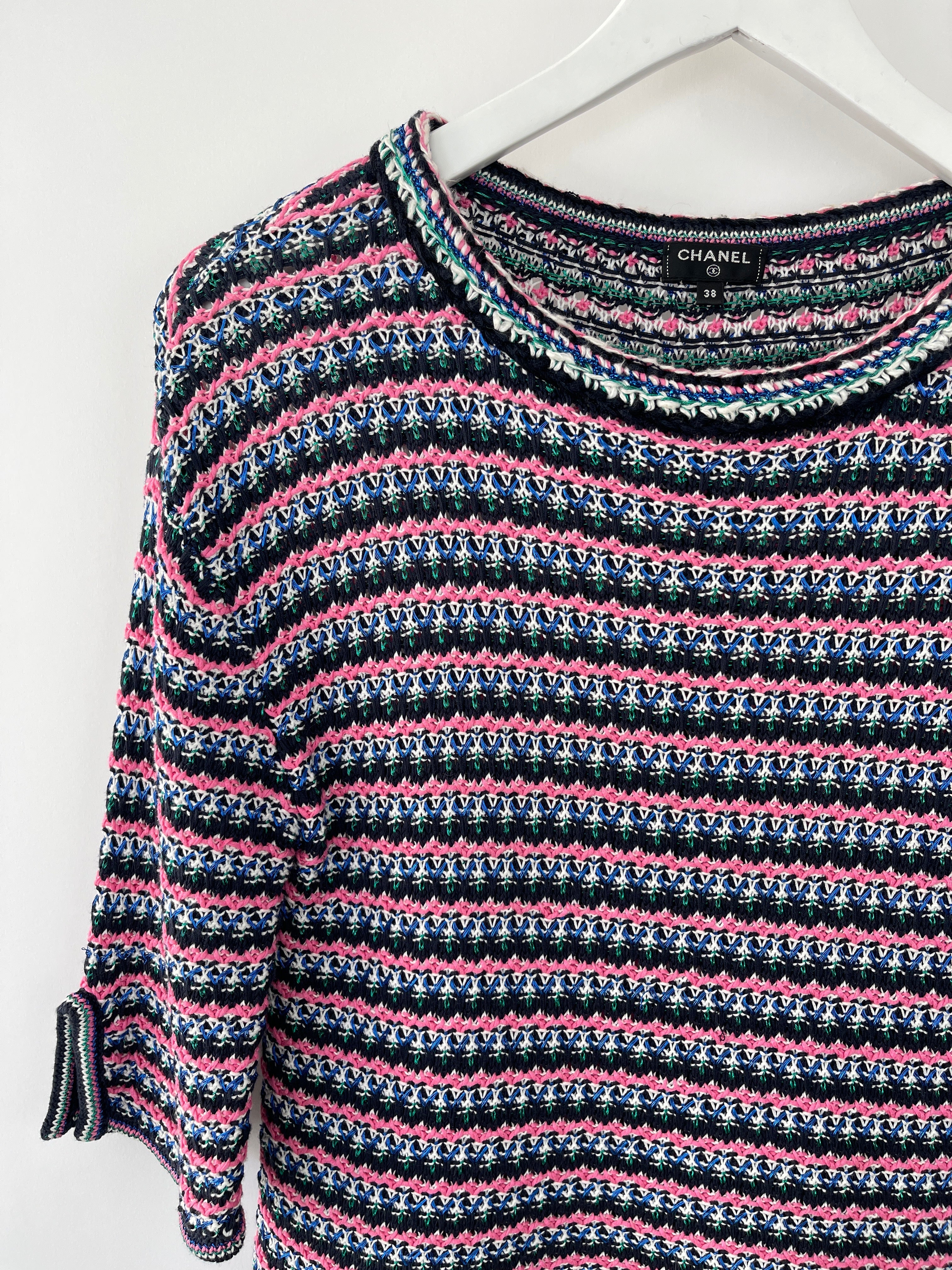 *FIRE PRICE* Chanel Pink, Black Metallic Green Mid-Sleeve Top FR 38 (UK 10)