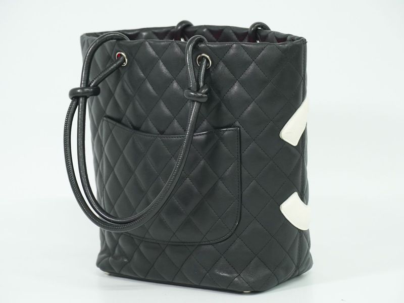 Chanel Chanel Cambon Line Tote Handbag Leather Black White