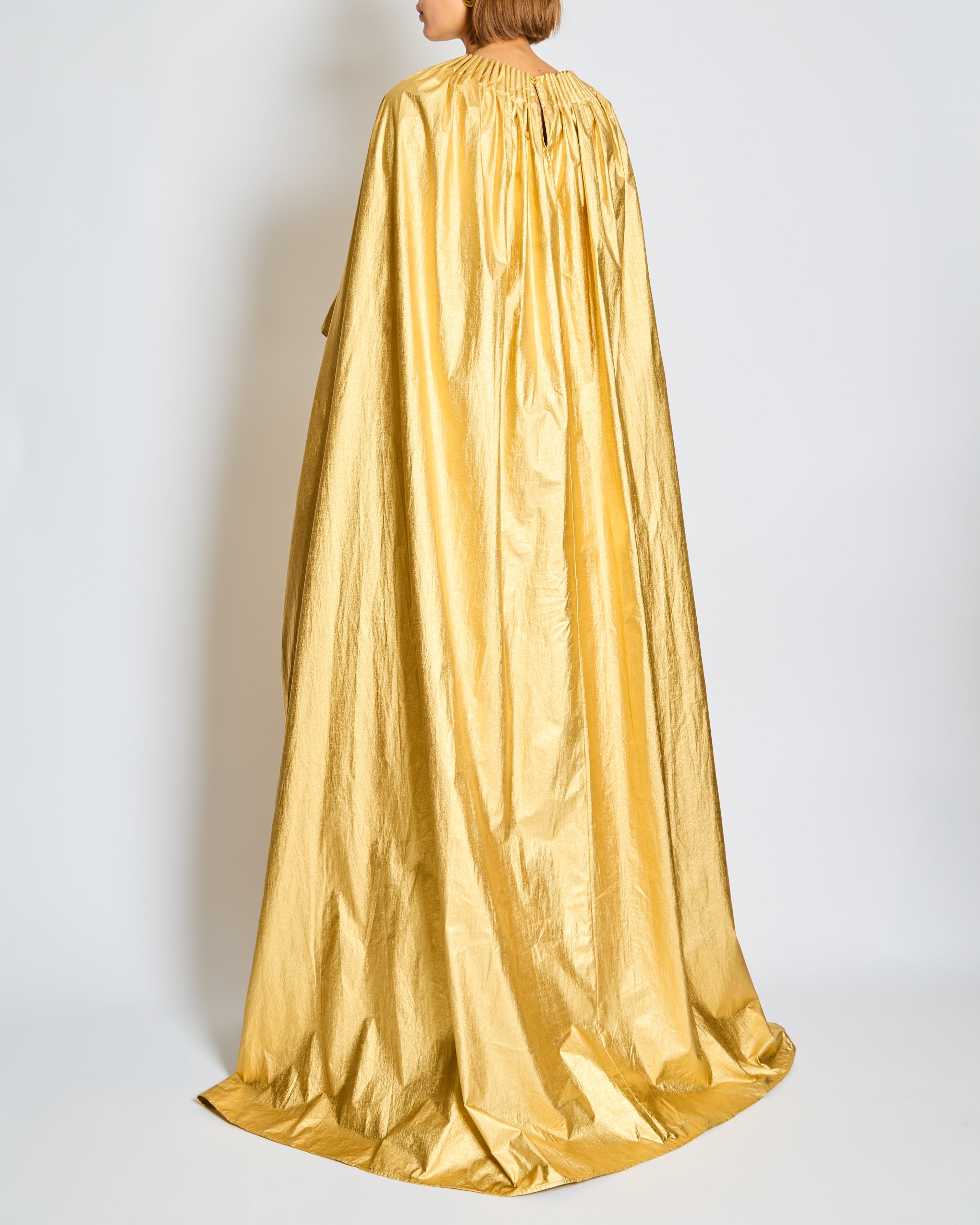 *CURRENT SEASON* Schiaparelli Gold Ruched Metallic Maxi Cape Dress Size FR 38 (UK 10)