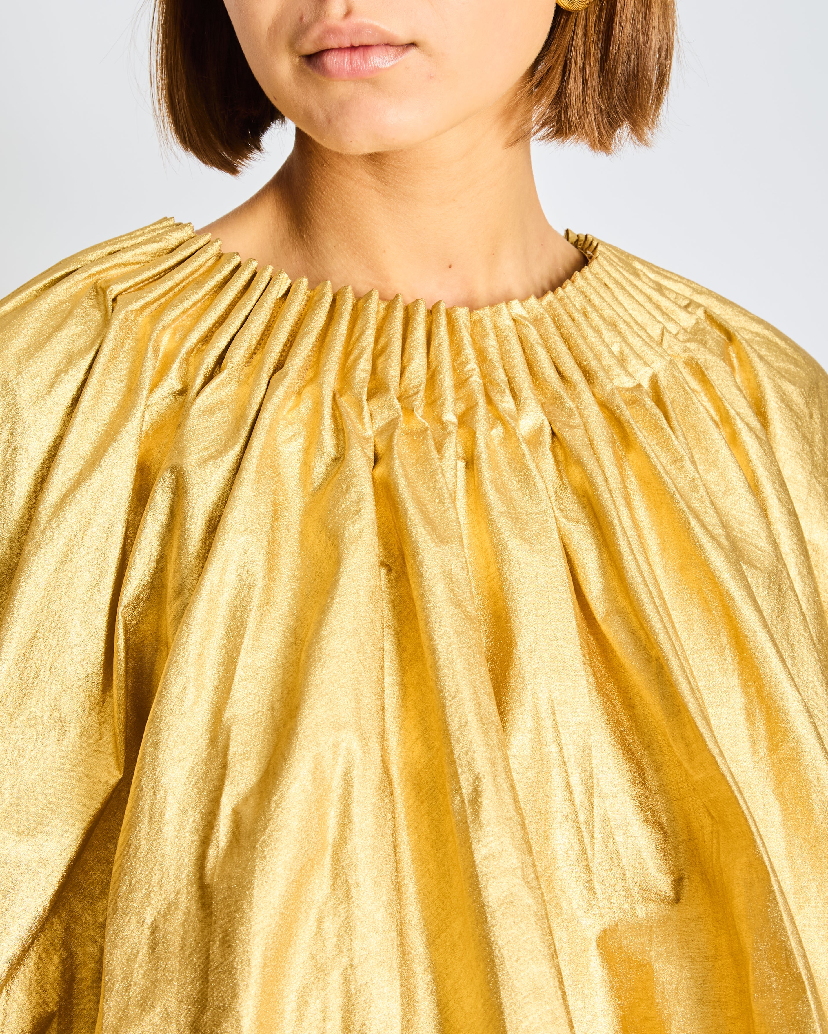 *CURRENT SEASON* Schiaparelli Gold Ruched Metallic Maxi Cape Dress Size FR 38 (UK 10)