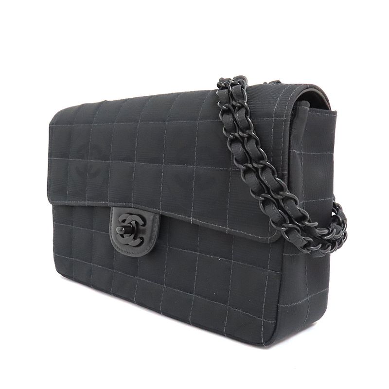 Chanel Vintage New Travel Line All Black Chain Shoulder Bag Black