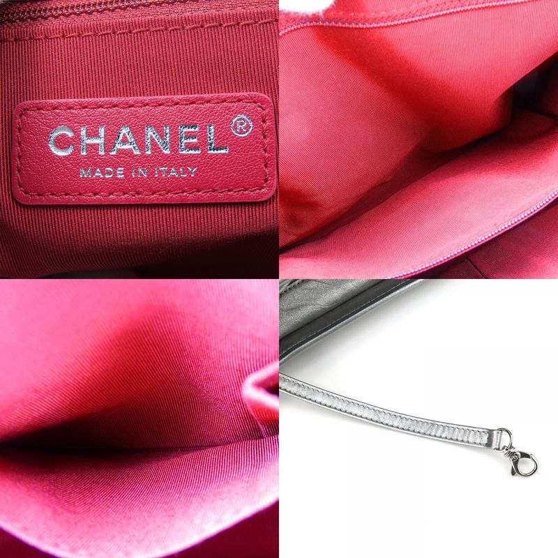 Chanel Shoulder Bag Gabrielle Chain Large Hobo Leather Silver Metallic