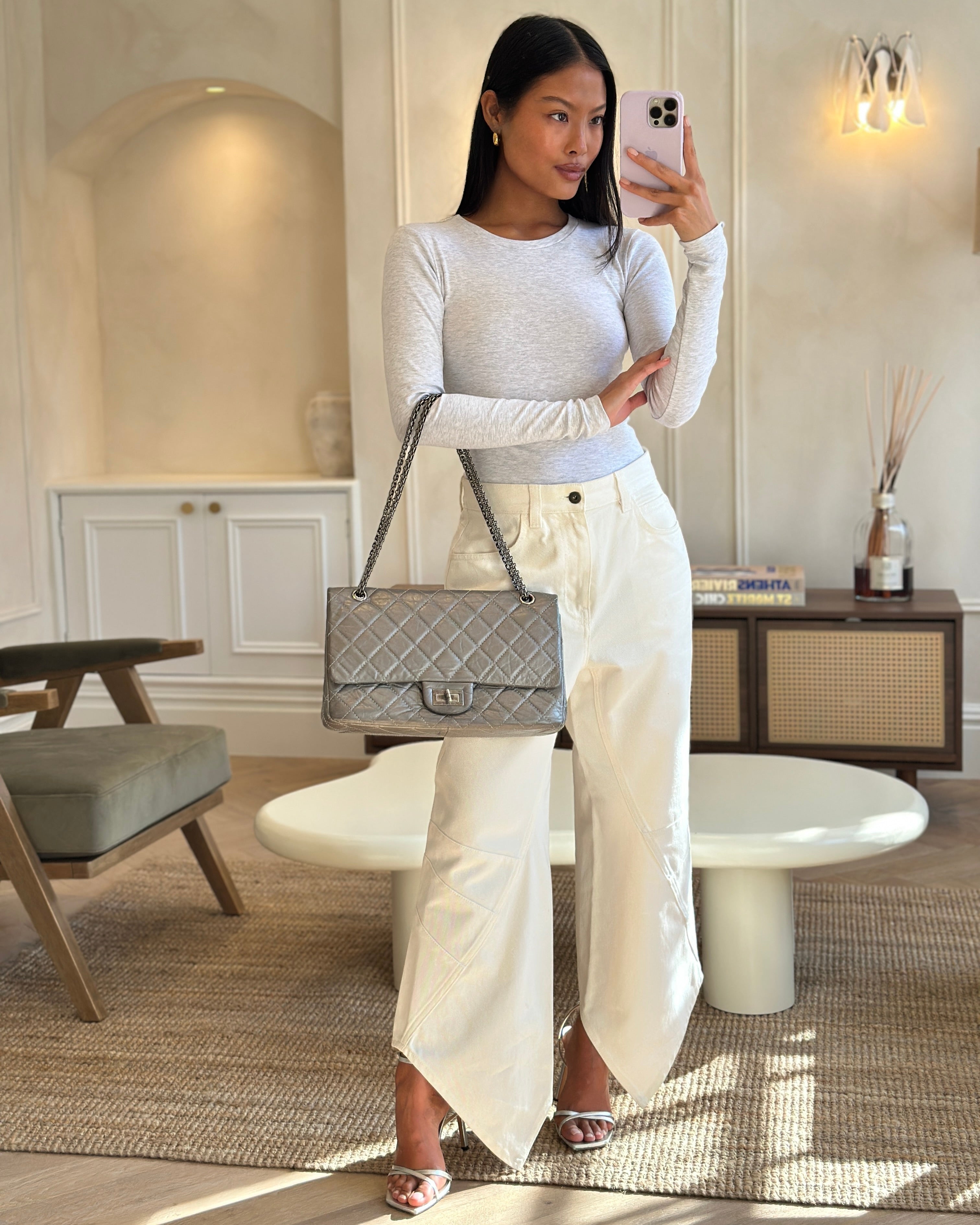 *FIRE PRICE* Chanel 2.55 Jumbo Reissue Bag in Metallic Grey Crumpled Calfskin Leather With Gunmetal Hardware