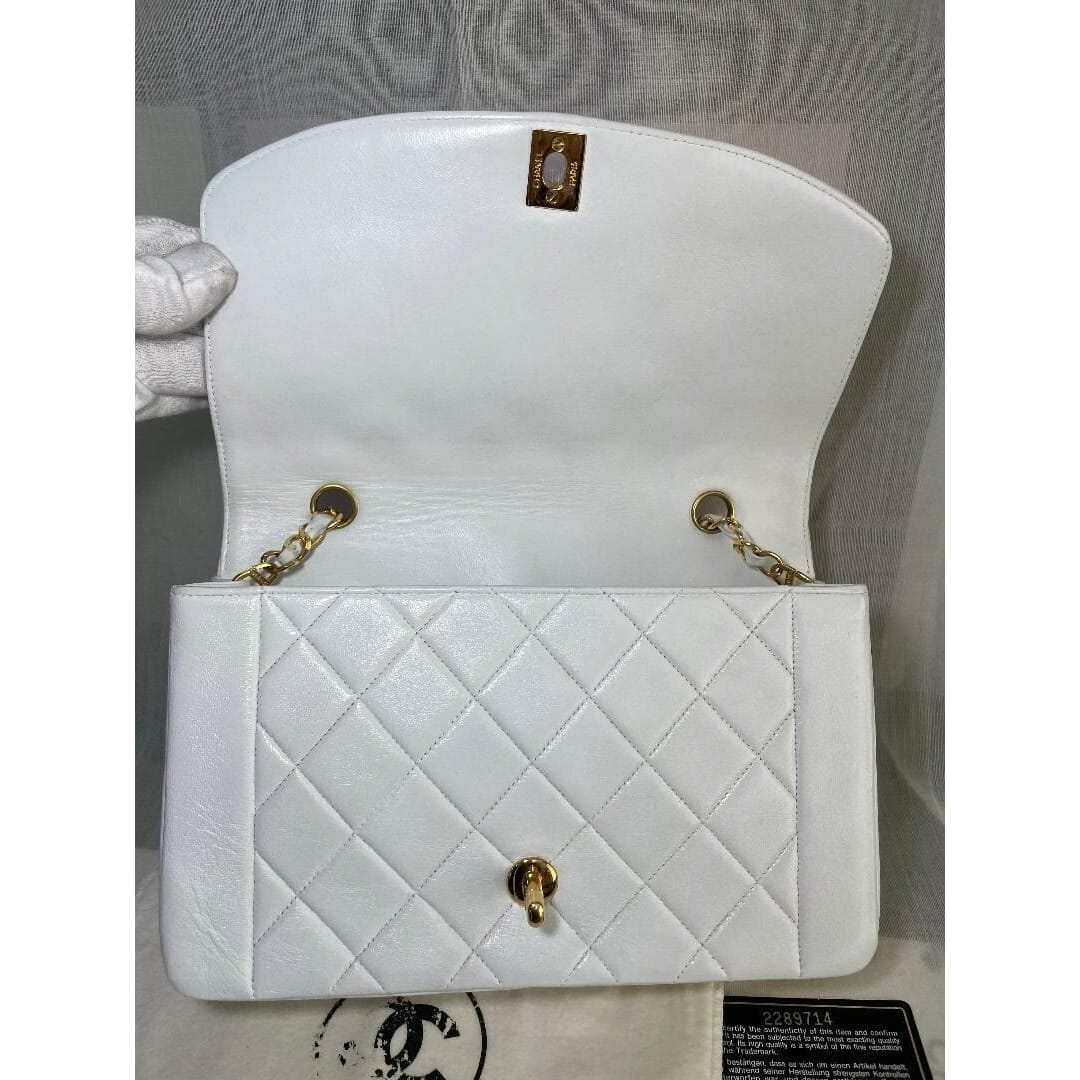 Chanel Chanel Diana Medium Single Flap Quilted Quilted Lambskin Bag White