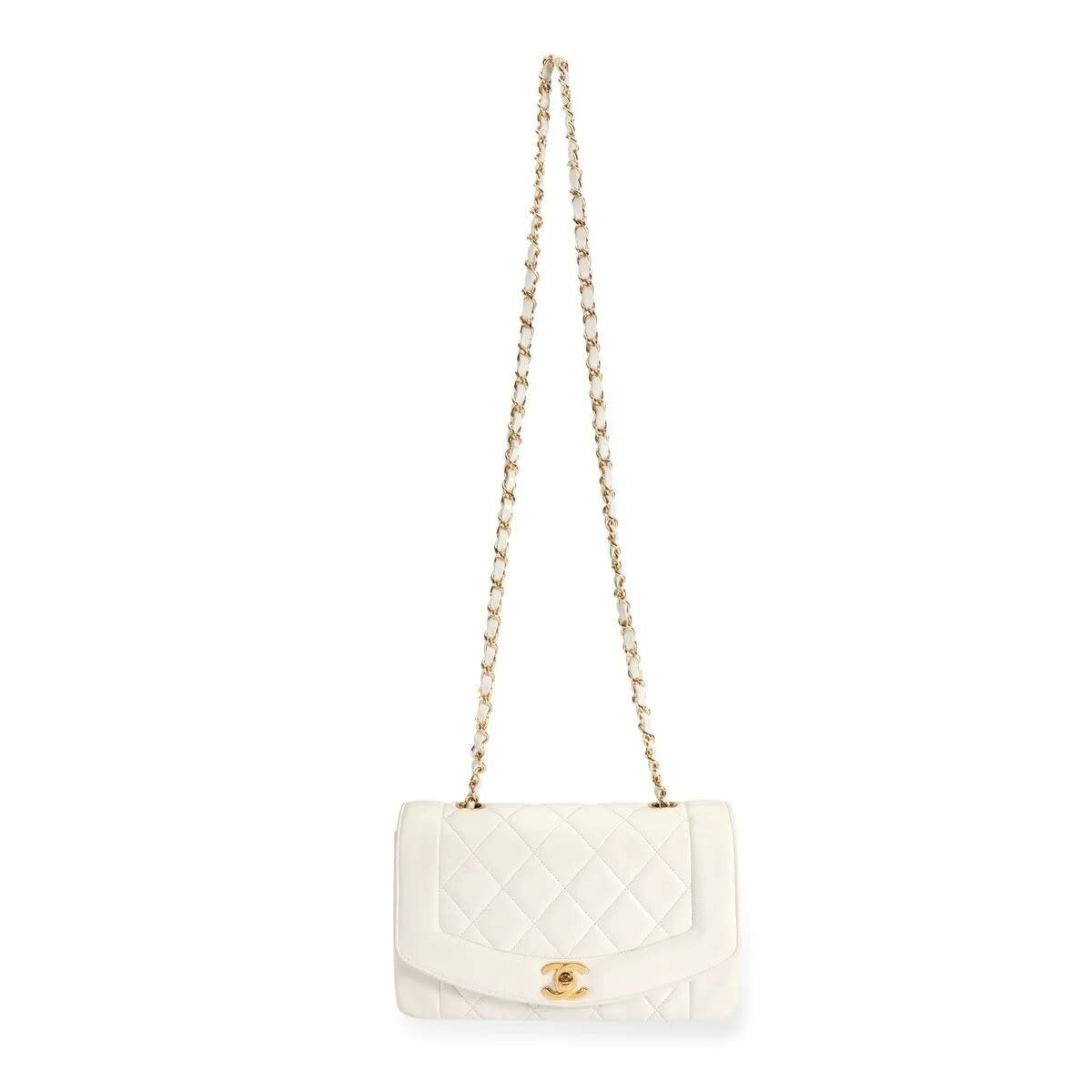 Chanel Chanel Diana Medium Single Flap Quilted Quilted Lambskin Bag White