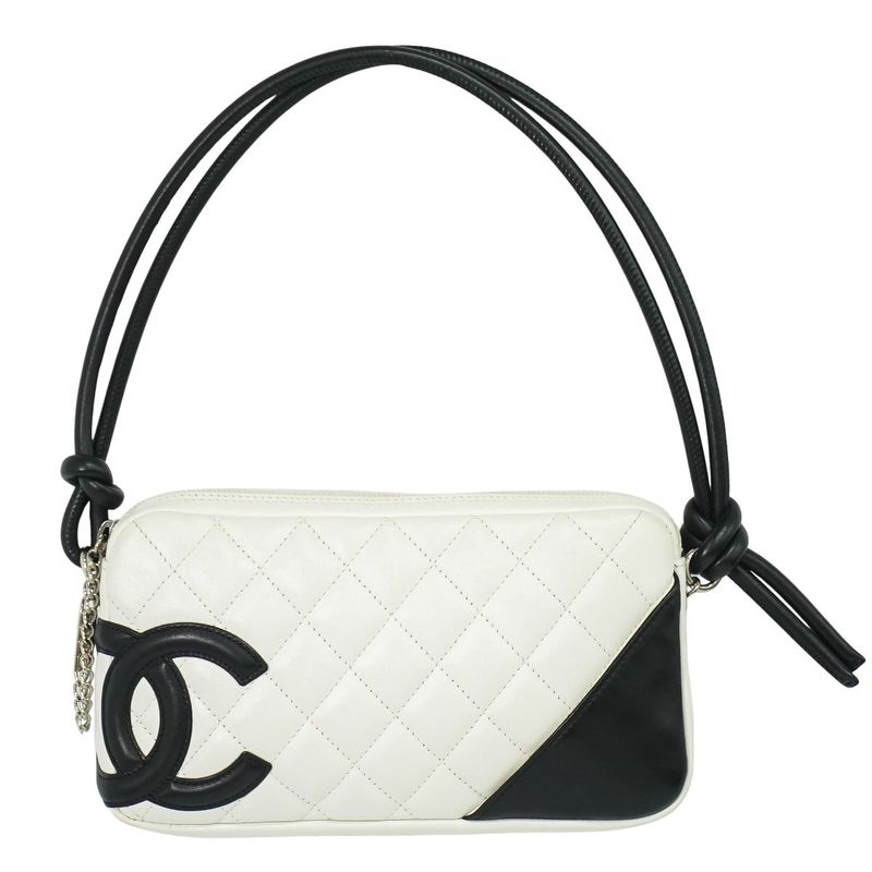 Chanel Chanel Cambon Line 2-Way Handbag Pouch Leather White Black