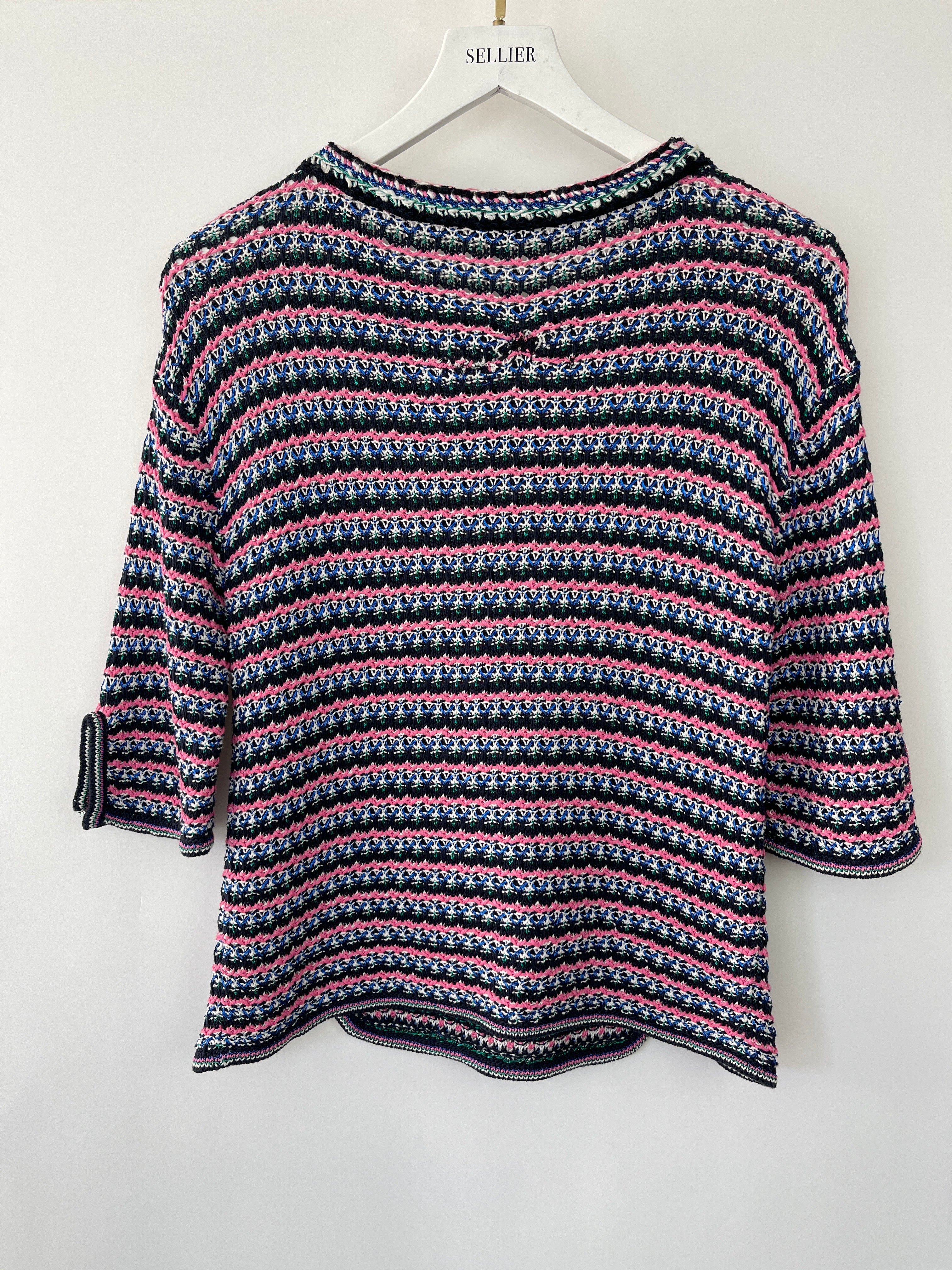 *FIRE PRICE* Chanel Pink, Black Metallic Green Mid-Sleeve Top FR 38 (UK 10)