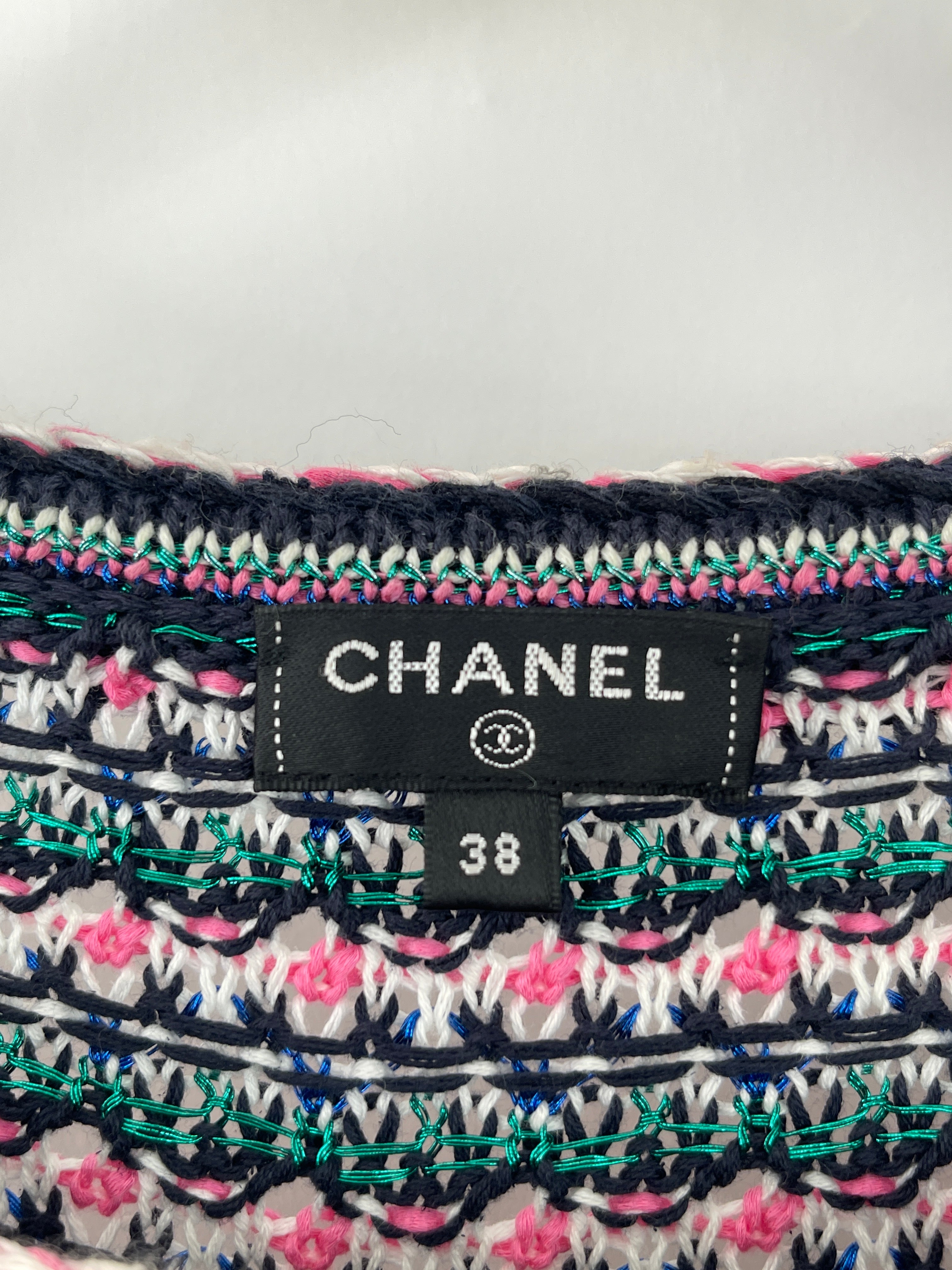 *FIRE PRICE* Chanel Pink, Black Metallic Green Mid-Sleeve Top FR 38 (UK 10)
