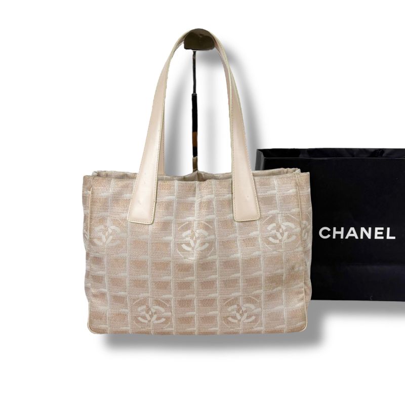 Chanel Chanel New Travel Line Mini Tote Bag Beige Lame Nylon Canvas
