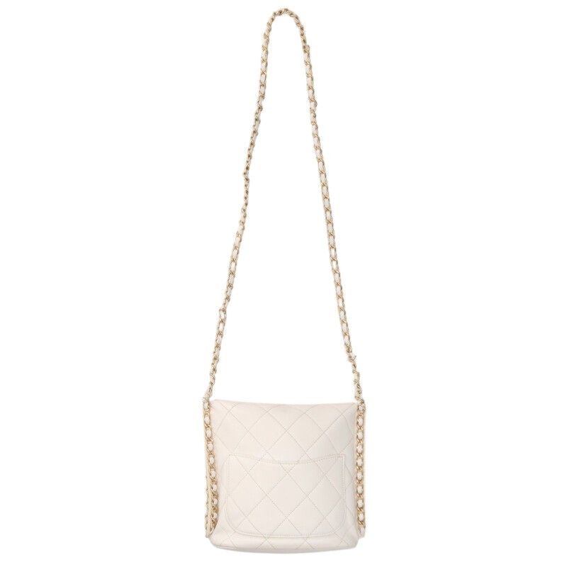 Chanel White and Gold Chain Lambskin Shoulder Bag