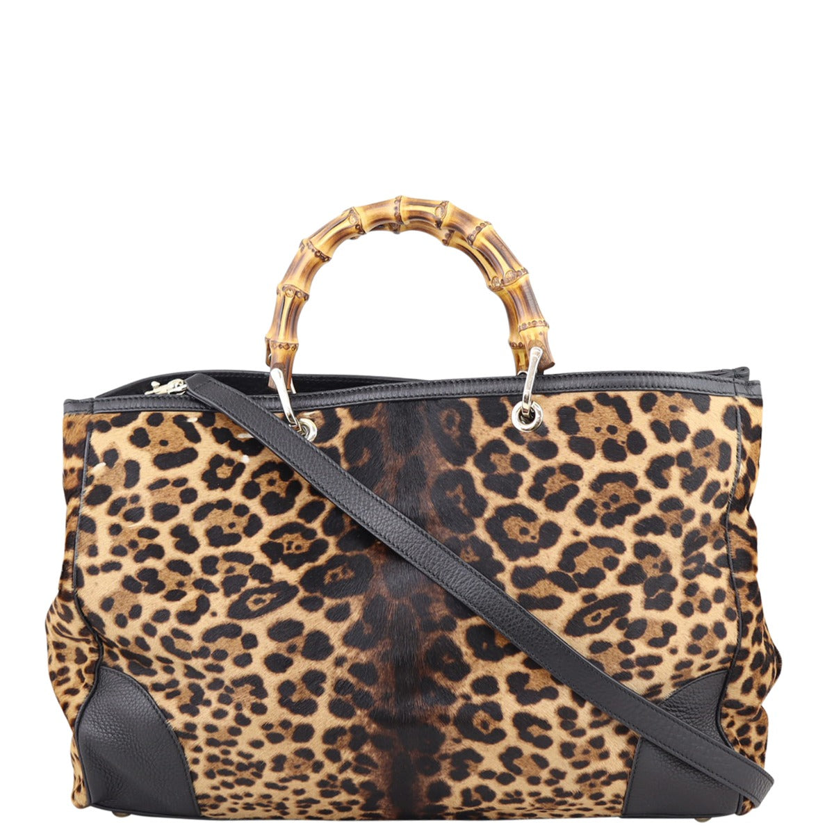 Gucci Bamboo Calf Hair Leopard Shopper Tote Large