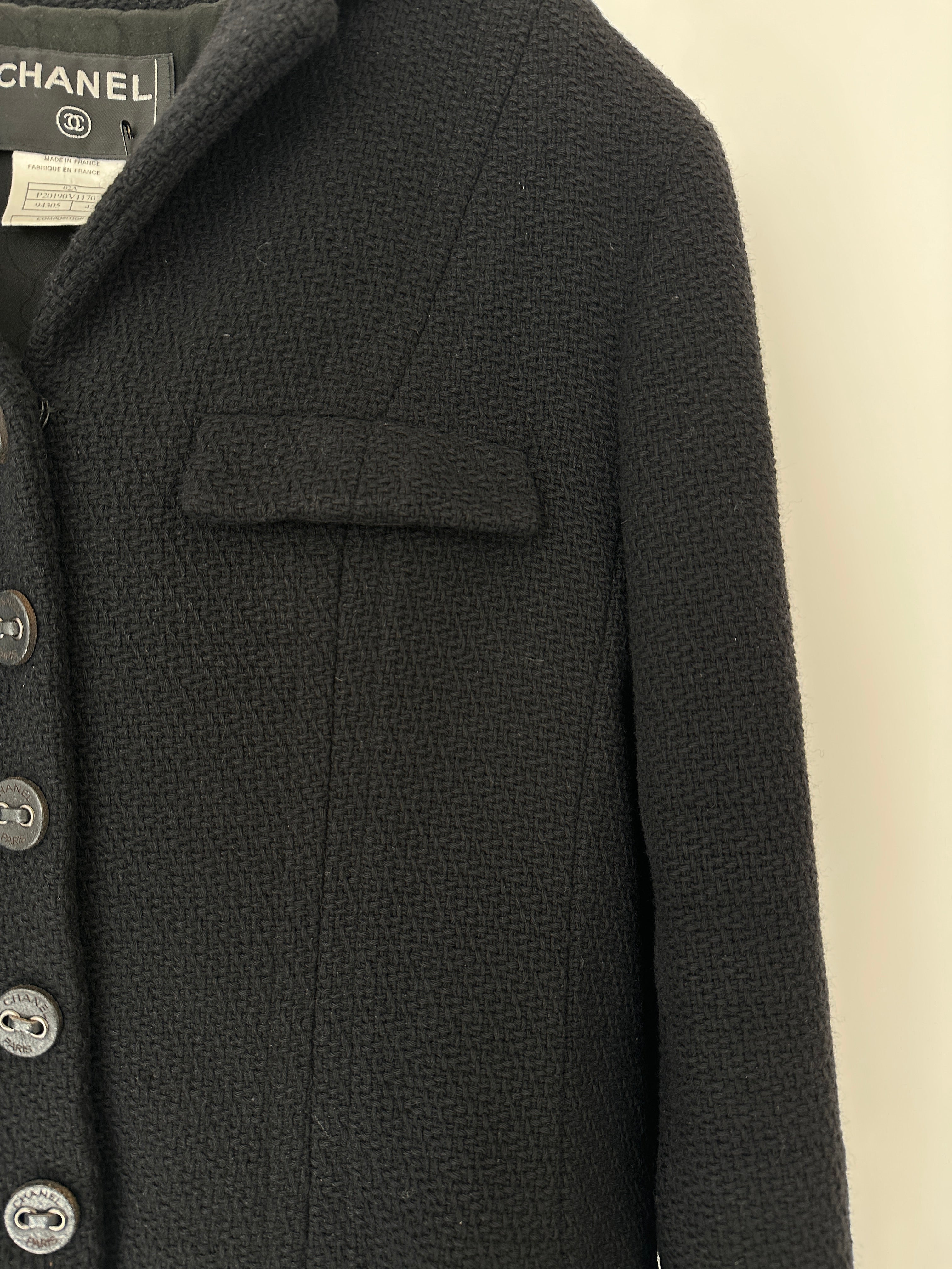 *FIRE PRICE* Chanel 02A Black Wool Jacket with Zips on The Sleeves & Leather Buttons Size FR 42 (UK 14)
