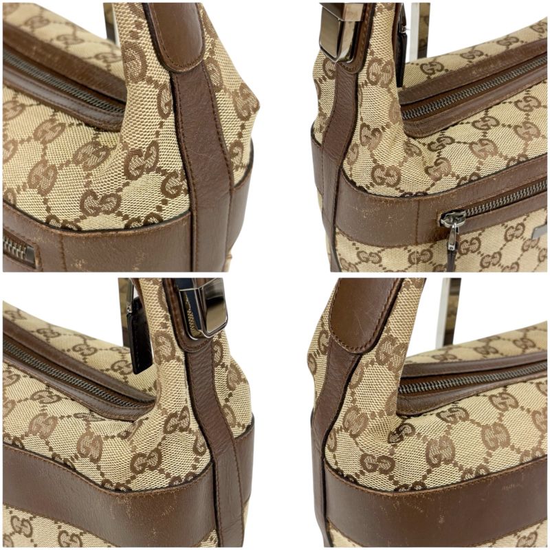 Gucci One Shoulder Bag GG Canvas Brown Leather Hobo Soho