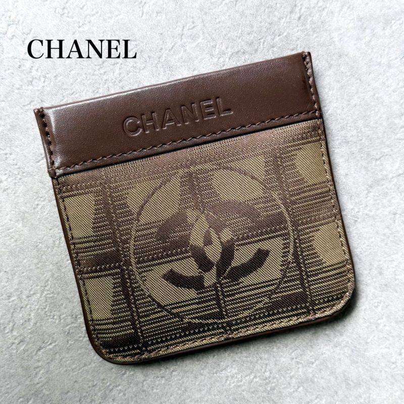Chanel New Travel Line Coin Case Mini Pouch Ring Leather Canvas Brown