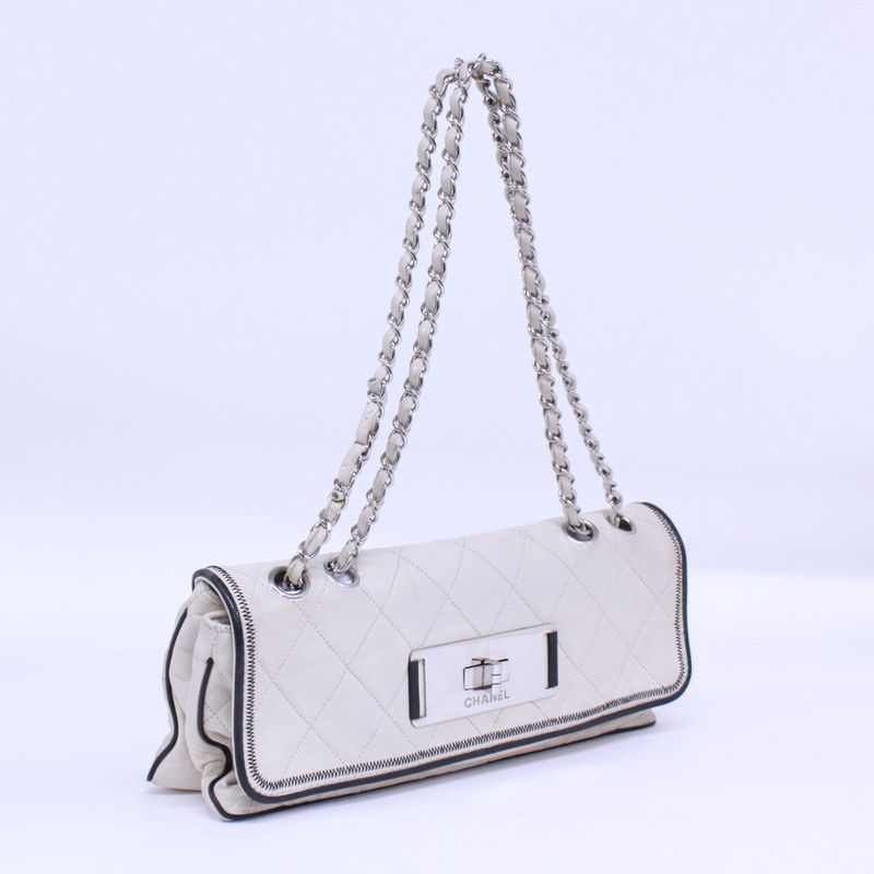 Chanel 255 Chain Handbag Lambskin White Handbag Silver