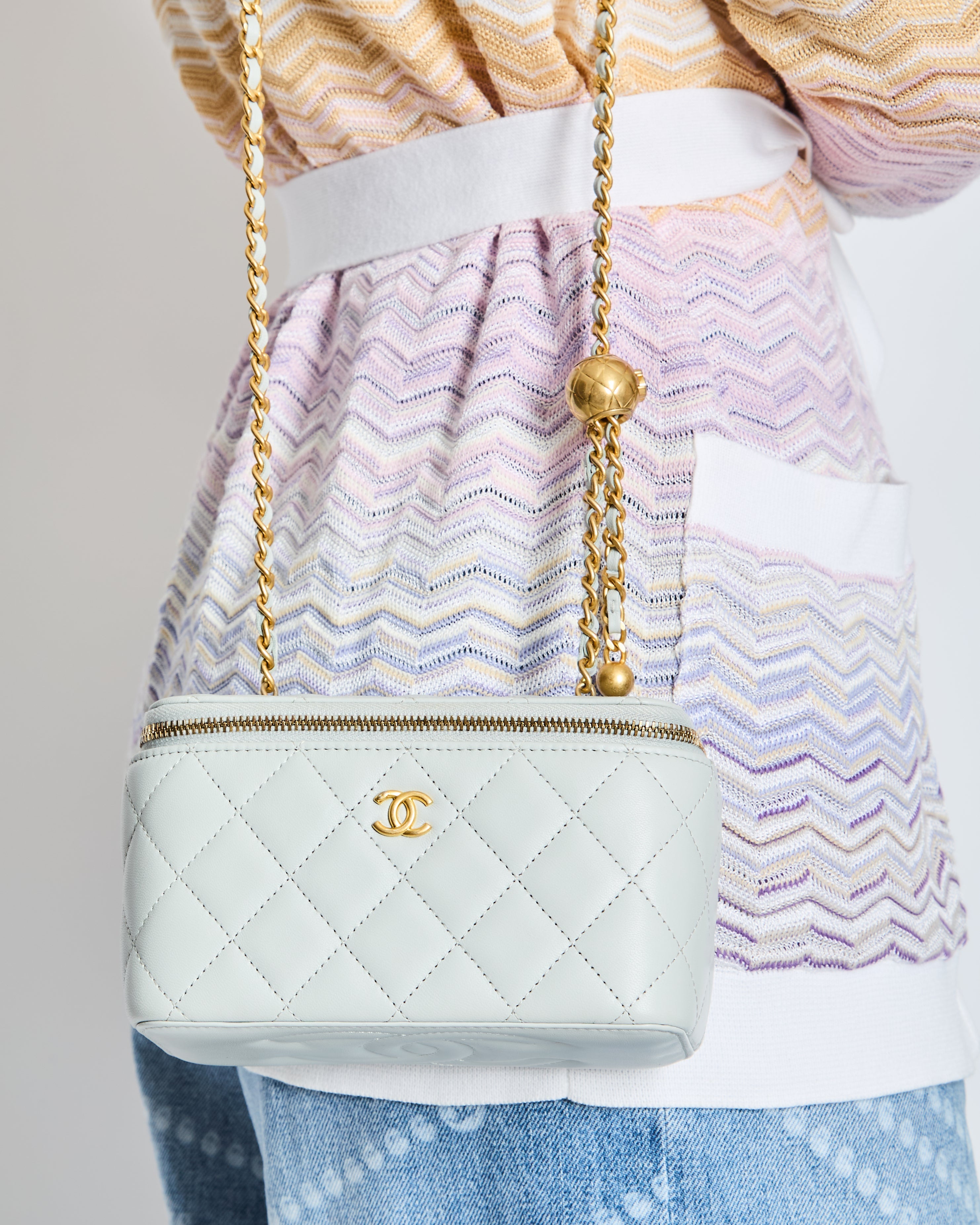 *HOT* Chanel Pastel Blue Coco Crush Vanity Bag in Lambskin Leather with Antique Gold Hardware