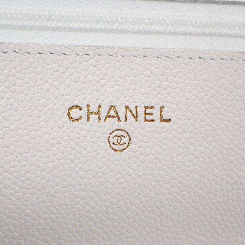 Chanel Chanel Classic Chain Wallet Ap0250 Shoulder Bag Caviar Leather White Gold Hardware